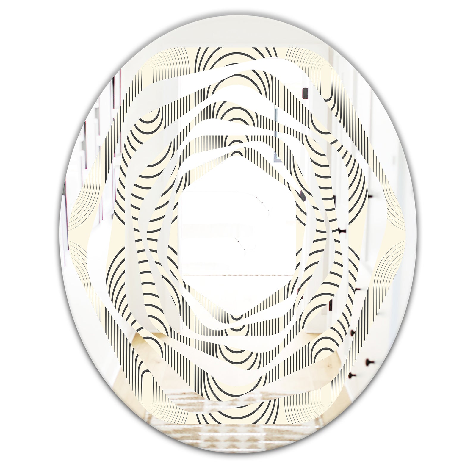 Monochrome Geometric Pattern X - Modern Round or Oval Wall Mirror - Whirl