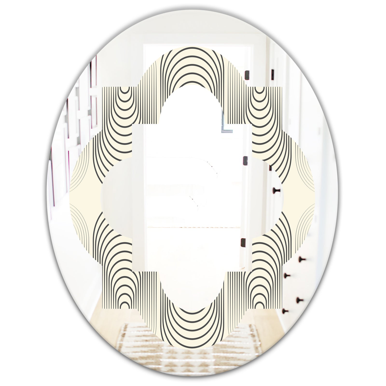 Monochrome Geometric Pattern X - Modern Round or Oval Wall Mirror - Quatrefoil