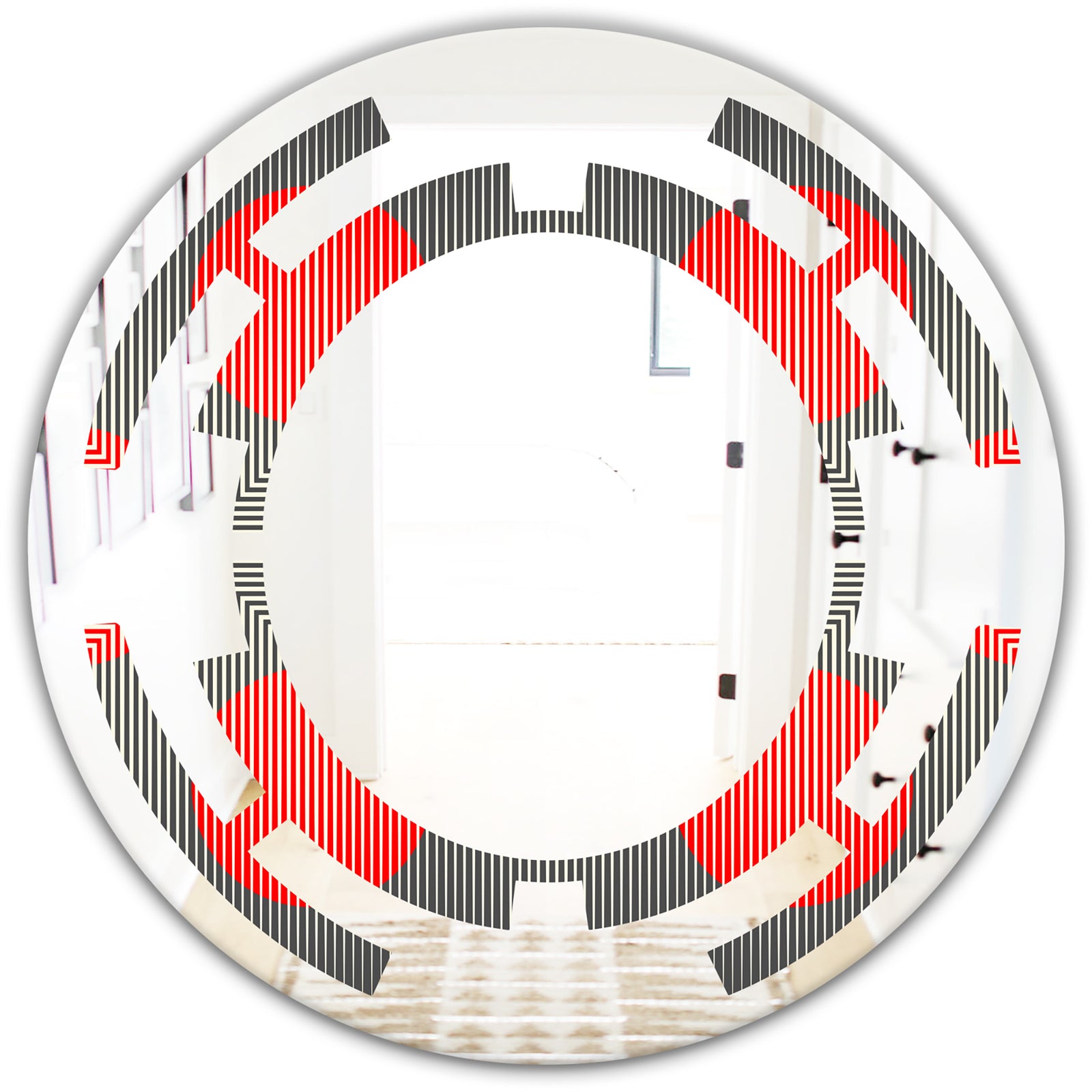 Modern Circle and Line Geometric Pattern - Modern Round or Oval Wall Mirror - Space