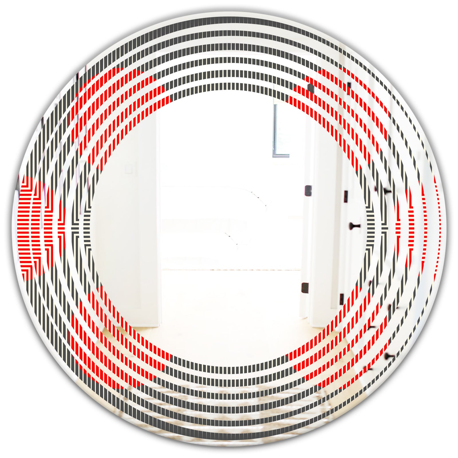 Modern Circle and Line Geometric Pattern - Modern Round or Oval Wall Mirror - Wave