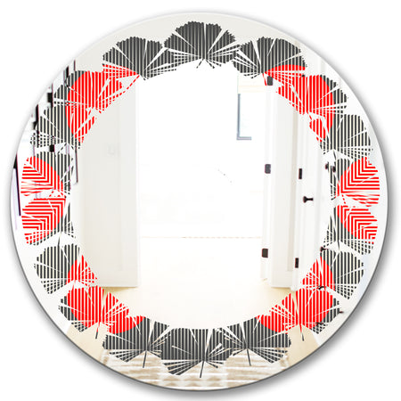 Modern Circle and Line Geometric Pattern - Modern Round or Oval Wall Mirror - Leaves