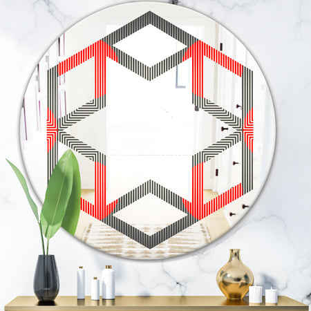 Modern Circle and Line Geometric Pattern - Modern Round or Oval Wall Mirror - Hexagon Star