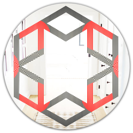 Modern Circle and Line Geometric Pattern - Modern Round or Oval Wall Mirror - Hexagon Star