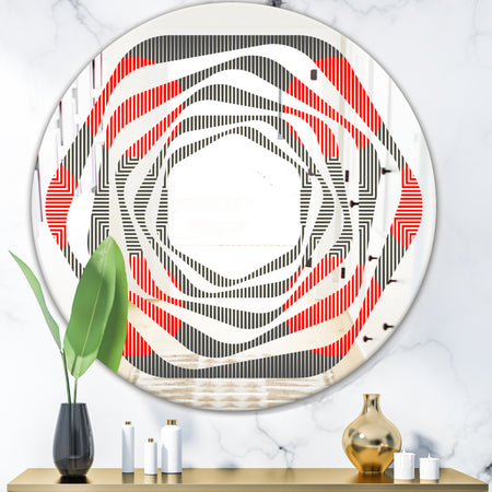 Modern Circle and Line Geometric Pattern - Modern Round or Oval Wall Mirror - Whirl