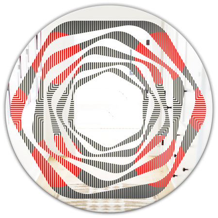 Modern Circle and Line Geometric Pattern - Modern Round or Oval Wall Mirror - Whirl