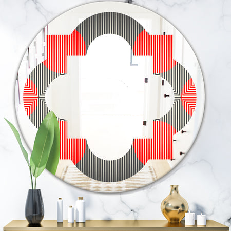 Modern Circle and Line Geometric Pattern - Modern Round or Oval Wall Mirror - Quatrefoil