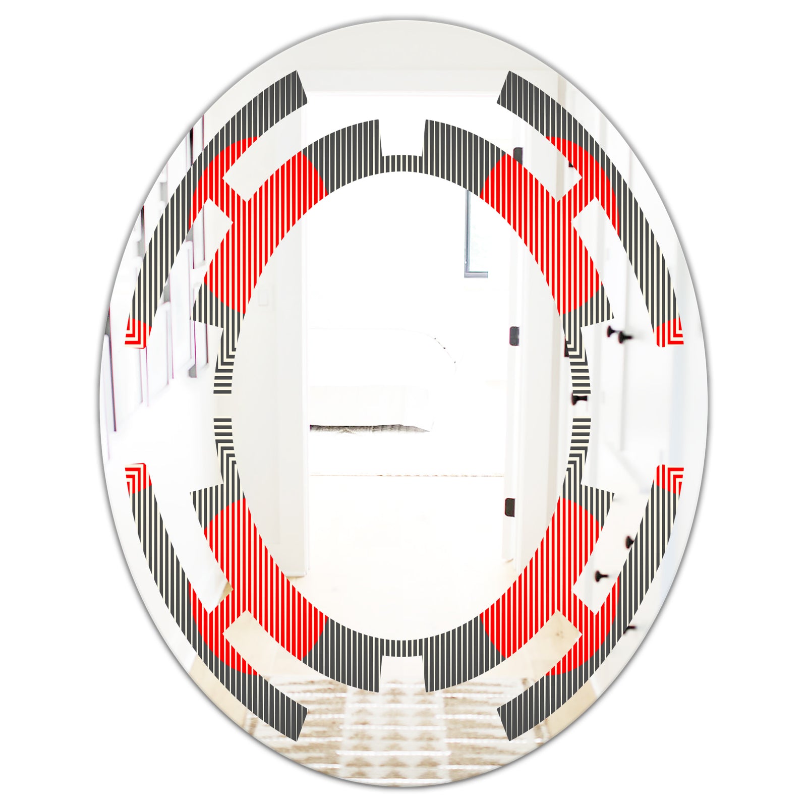 Modern Circle and Line Geometric Pattern - Modern Round or Oval Wall Mirror - Space