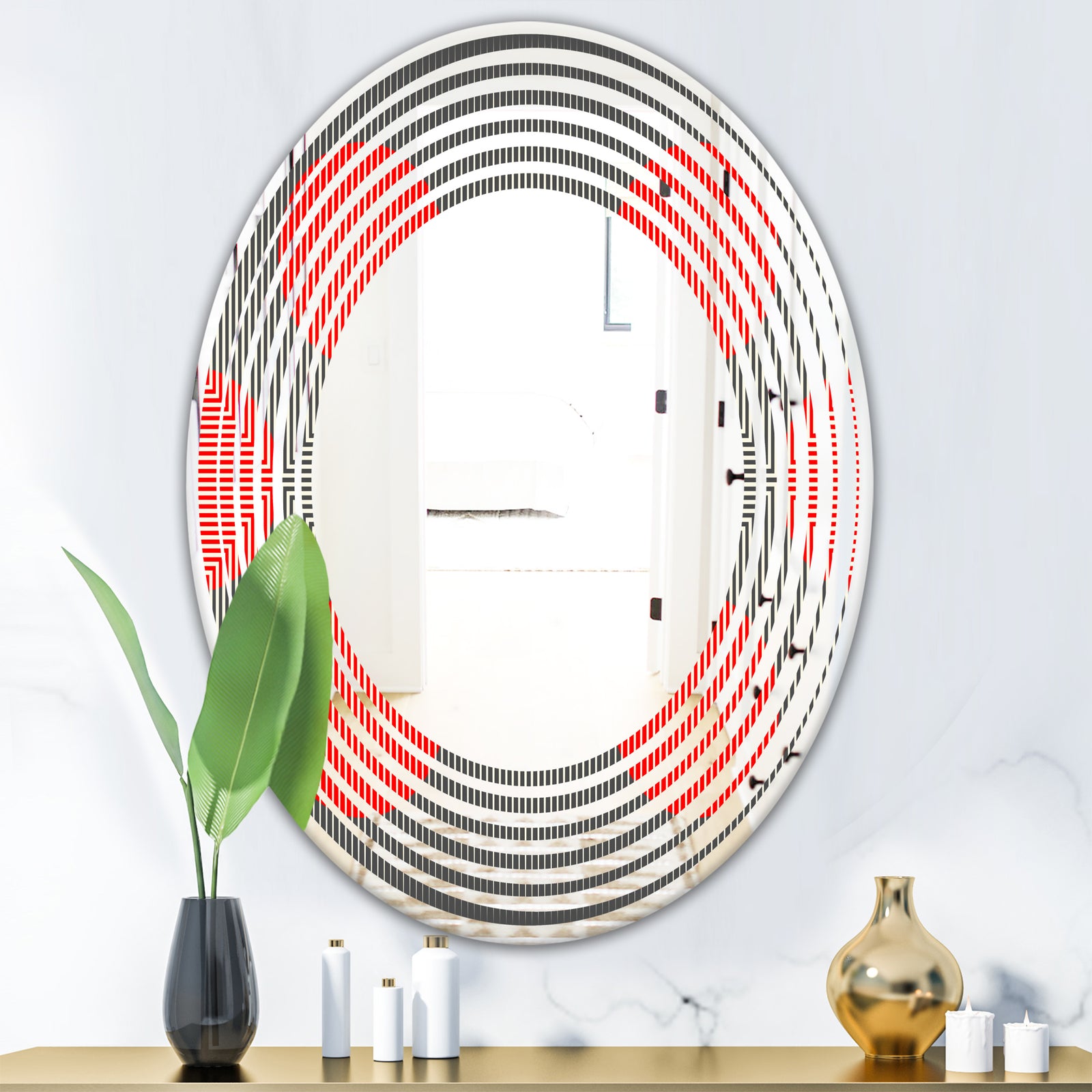 Modern Circle and Line Geometric Pattern - Modern Round or Oval Wall Mirror - Wave