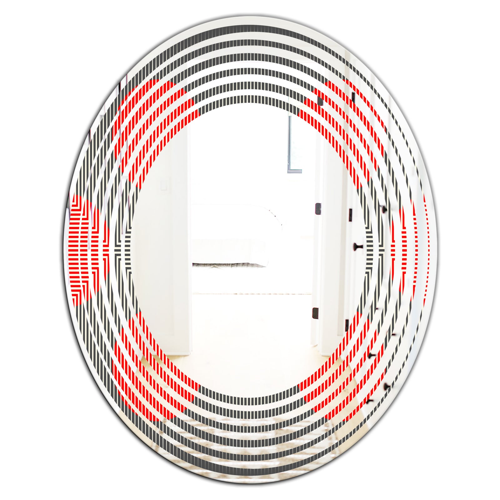 Modern Circle and Line Geometric Pattern - Modern Round or Oval Wall Mirror - Wave