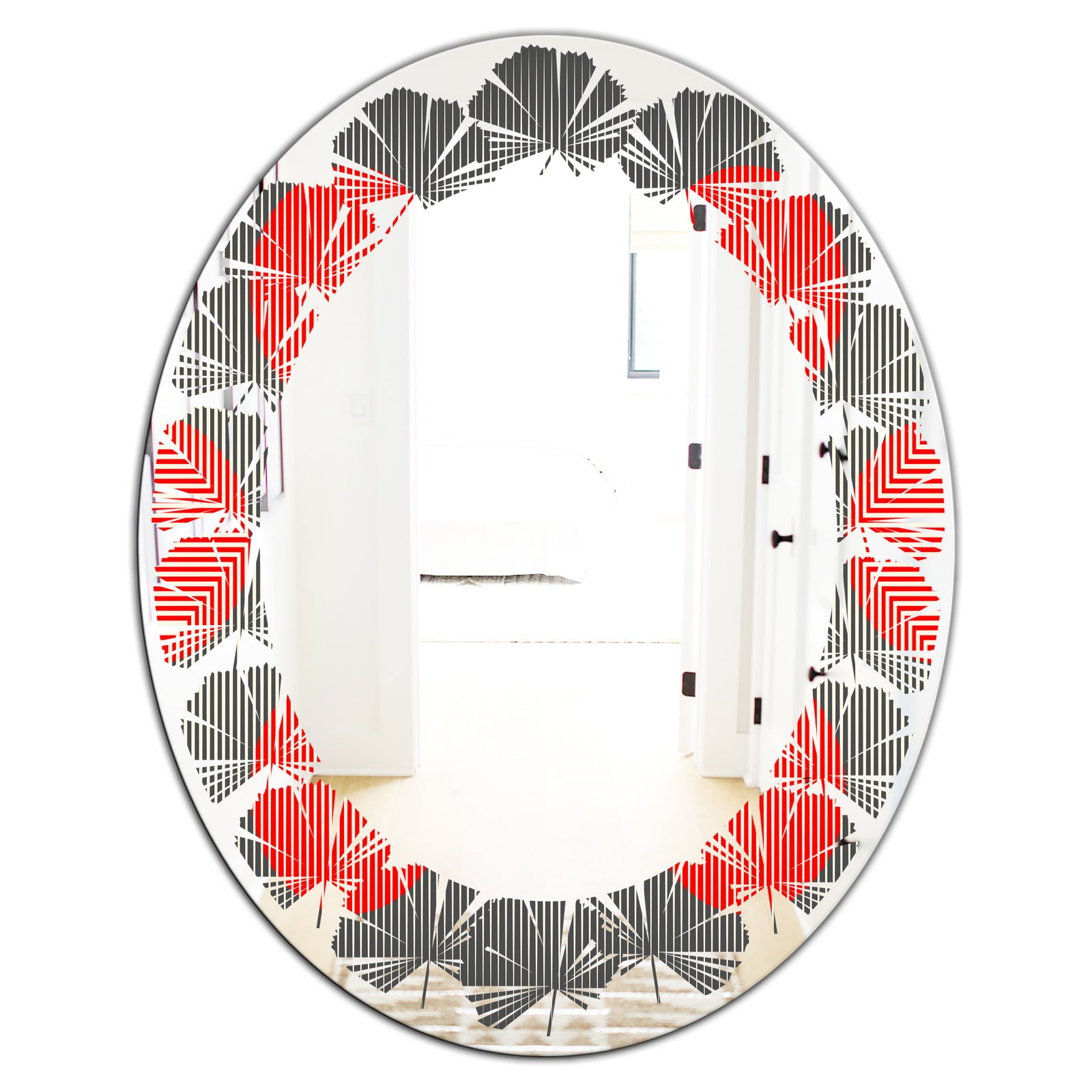 Modern Circle and Line Geometric Pattern - Modern Round or Oval Wall Mirror - Leaves