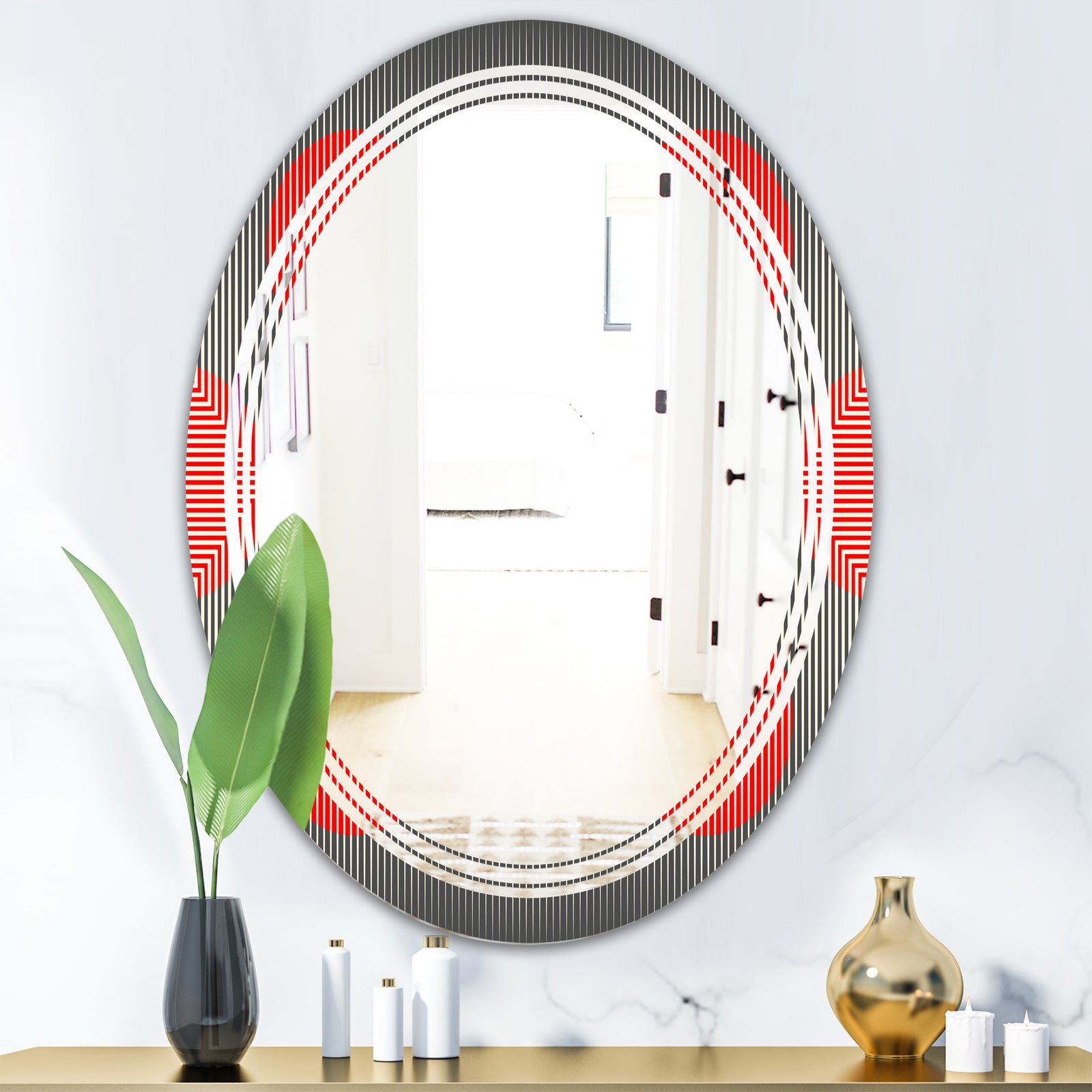 Modern Circle and Line Geometric Pattern - Modern Round or Oval Wall Mirror - Triple C