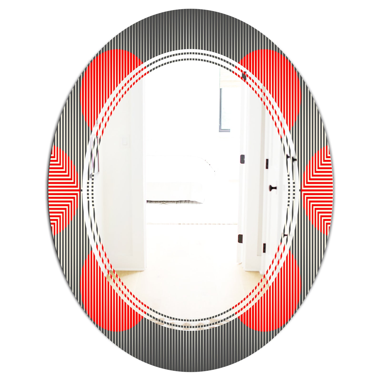 Modern Circle and Line Geometric Pattern - Modern Round or Oval Wall Mirror - Triple C