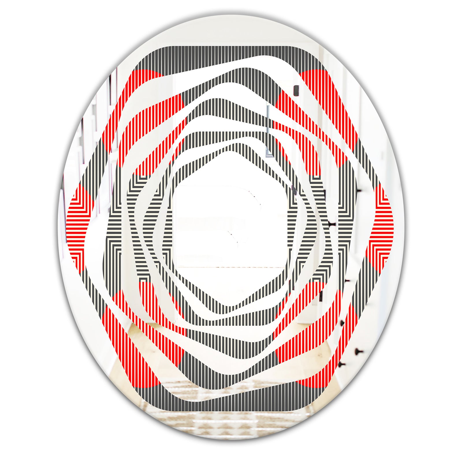 Modern Circle and Line Geometric Pattern - Modern Round or Oval Wall Mirror - Whirl