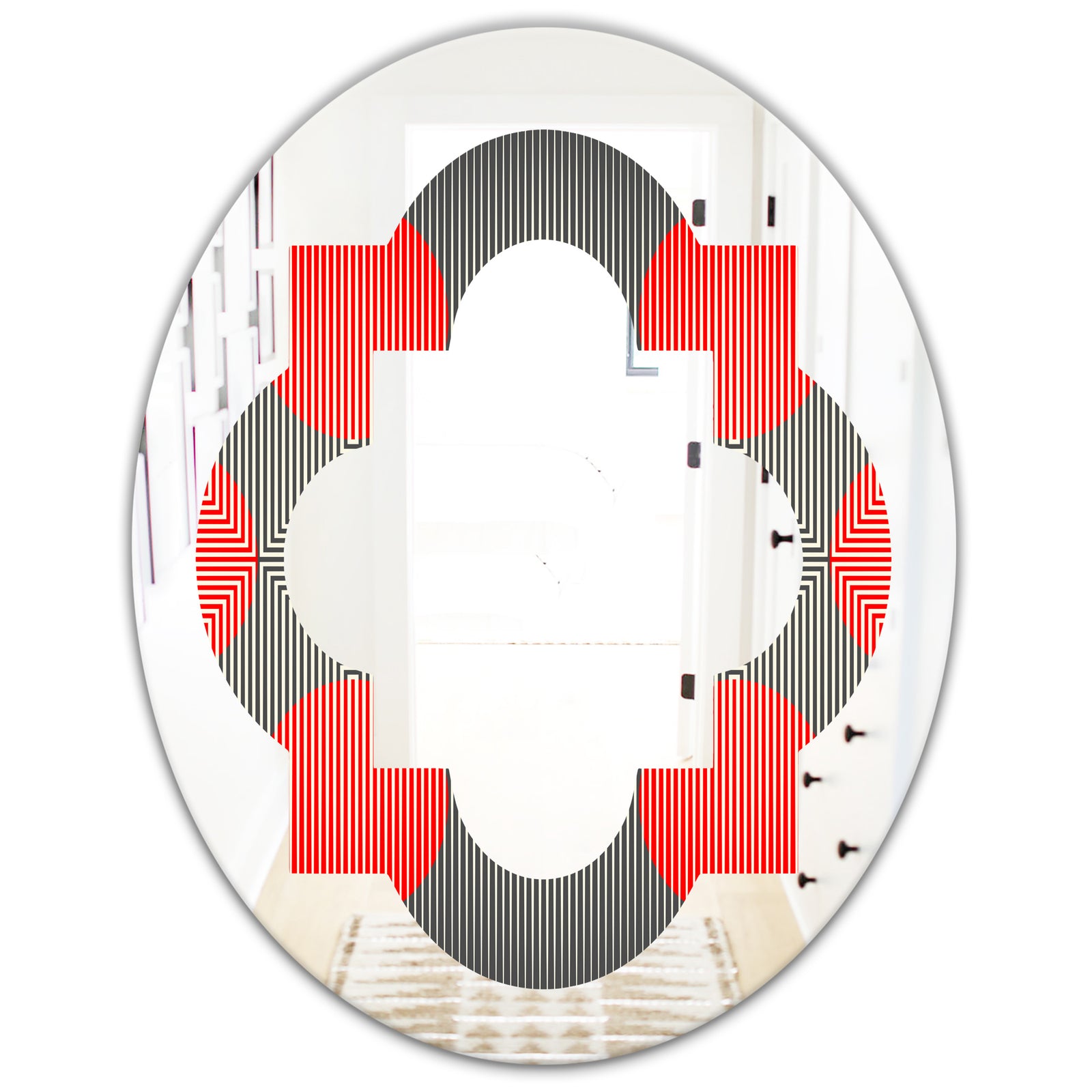 Modern Circle and Line Geometric Pattern - Modern Round or Oval Wall Mirror - Quatrefoil