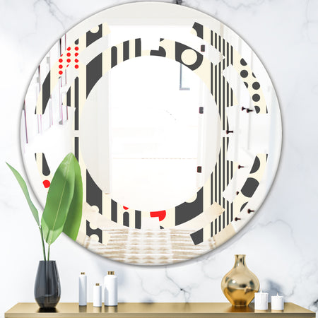 Retro Geometrical Abstract Minimal Pattern II - Modern Round or Oval Wall Mirror - Space