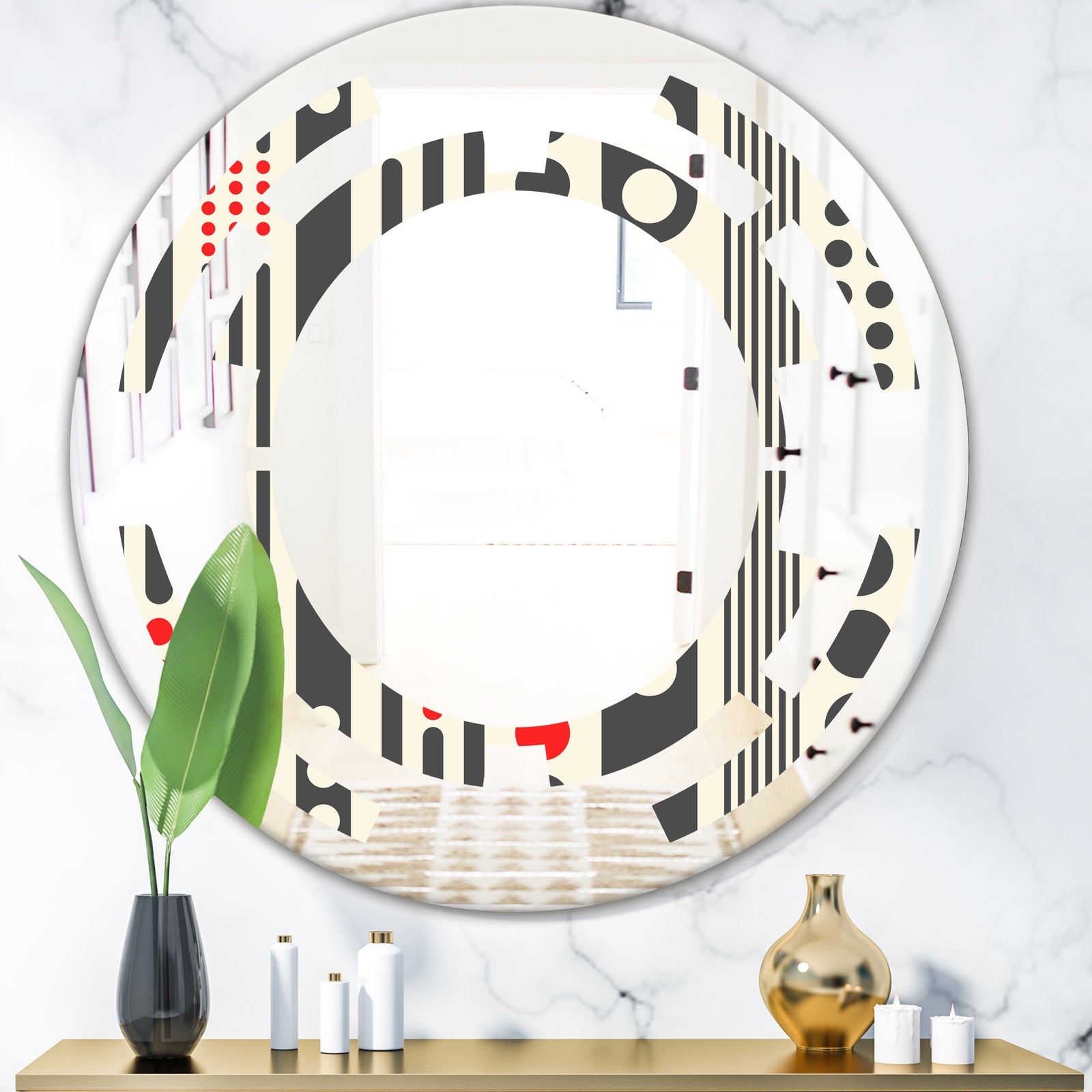 Retro Geometrical Abstract Minimal Pattern II - Modern Round or Oval Wall Mirror - Space