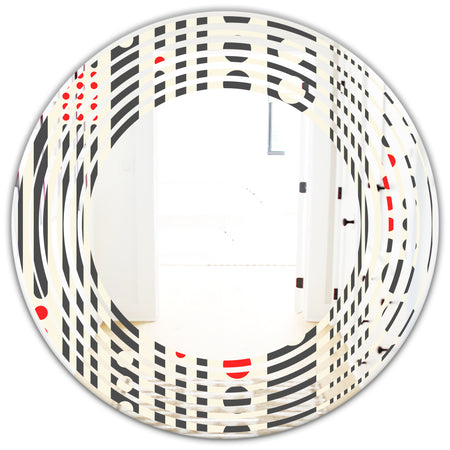 Retro Geometrical Abstract Minimal Pattern II - Modern Round or Oval Wall Mirror - Wave
