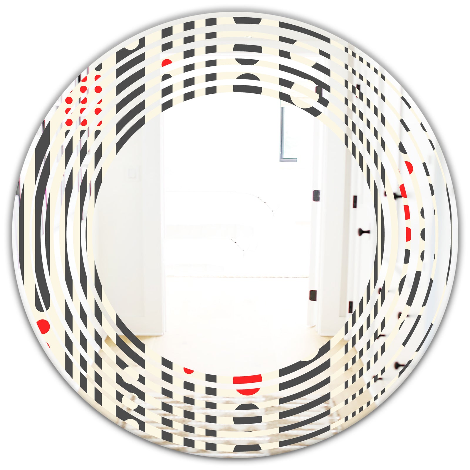 Retro Geometrical Abstract Minimal Pattern II - Modern Round or Oval Wall Mirror - Wave