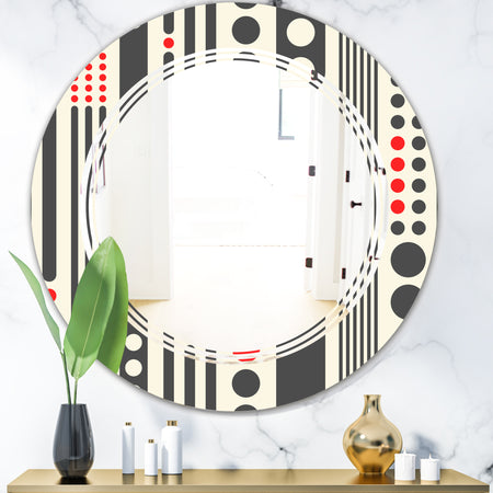 Retro Geometrical Abstract Minimal Pattern II - Modern Round or Oval Wall Mirror - Triple C