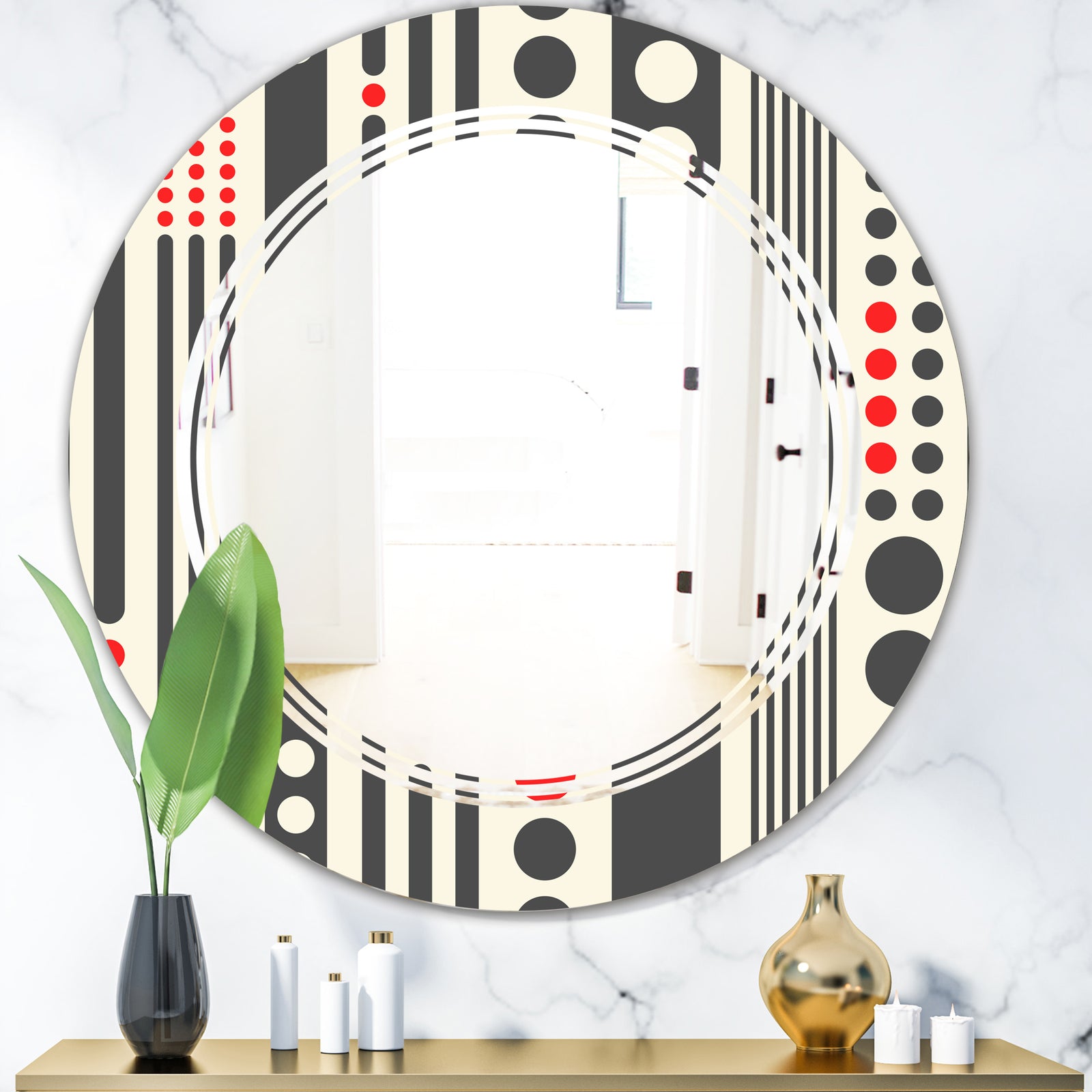 Retro Geometrical Abstract Minimal Pattern II - Modern Round or Oval Wall Mirror - Triple C