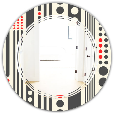 Retro Geometrical Abstract Minimal Pattern II - Modern Round or Oval Wall Mirror - Triple C