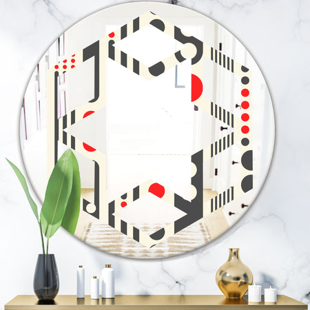 Retro Geometrical Abstract Minimal Pattern II - Modern Round or Oval Wall Mirror - Hexagon Star