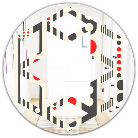 Retro Geometrical Abstract Minimal Pattern II - Modern Round or Oval Wall Mirror - Hexagon Star