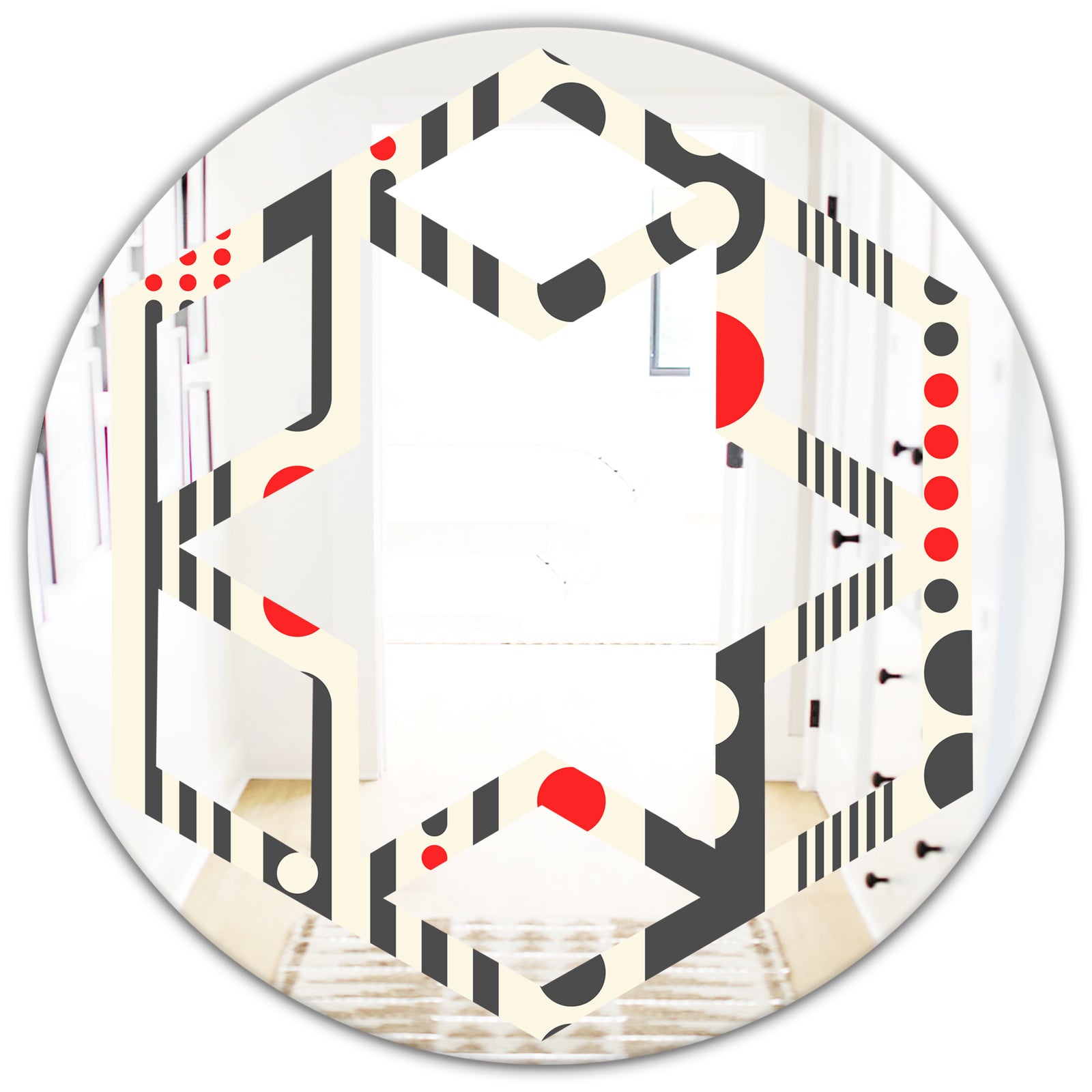 Retro Geometrical Abstract Minimal Pattern II - Modern Round or Oval Wall Mirror - Hexagon Star