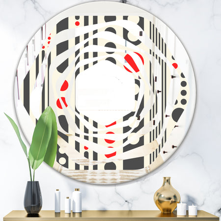 Retro Geometrical Abstract Minimal Pattern II - Modern Round or Oval Wall Mirror - Whirl