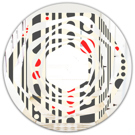 Retro Geometrical Abstract Minimal Pattern II - Modern Round or Oval Wall Mirror - Whirl