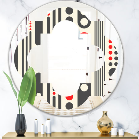 Retro Geometrical Abstract Minimal Pattern II - Modern Round or Oval Wall Mirror - Quatrefoil