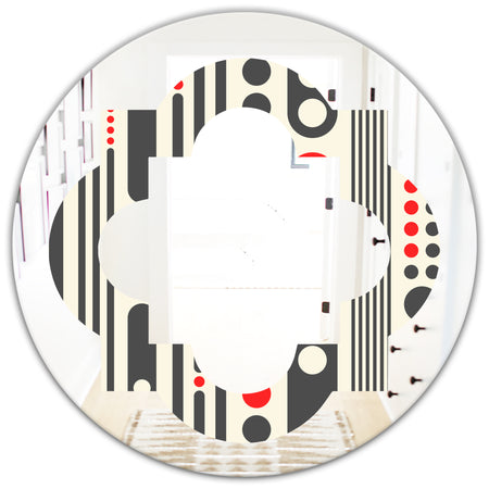 Retro Geometrical Abstract Minimal Pattern II - Modern Round or Oval Wall Mirror - Quatrefoil
