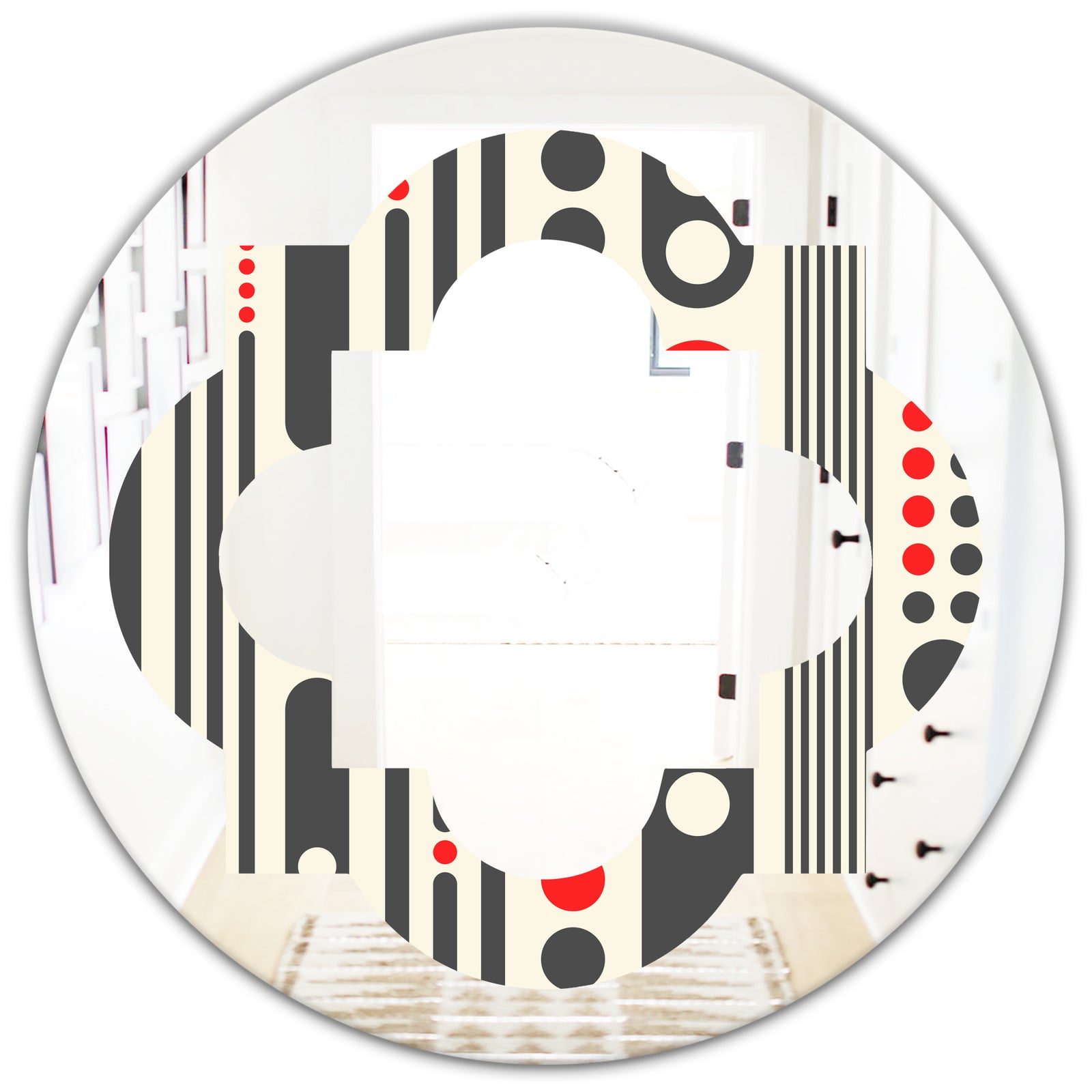 Retro Geometrical Abstract Minimal Pattern II - Modern Round or Oval Wall Mirror - Quatrefoil