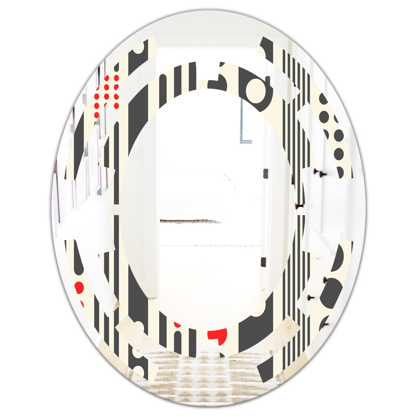 Retro Geometrical Abstract Minimal Pattern II - Modern Round or Oval Wall Mirror - Space