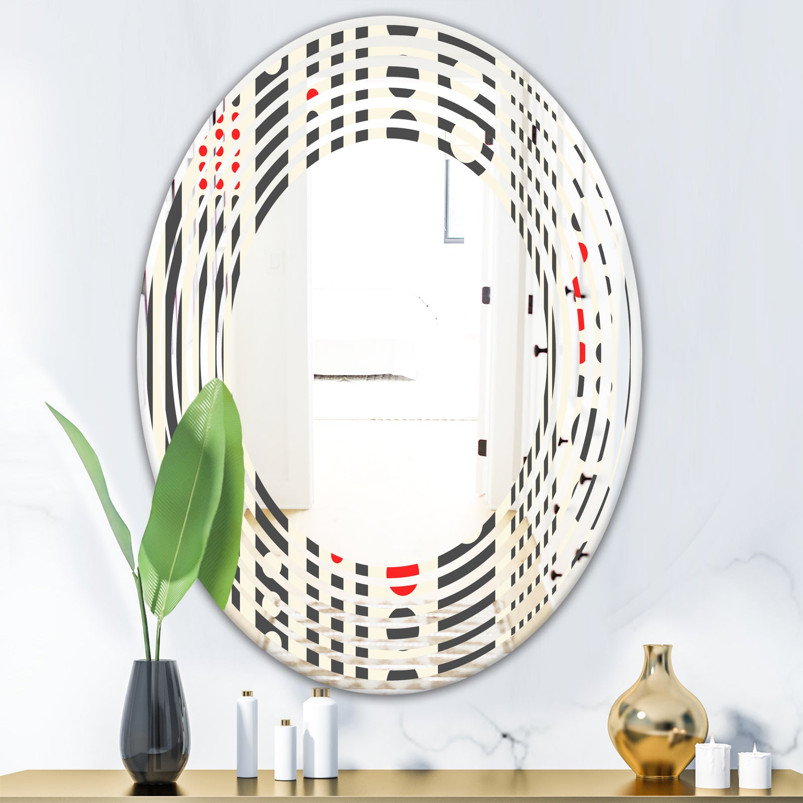 Retro Geometrical Abstract Minimal Pattern II - Modern Round or Oval Wall Mirror - Wave