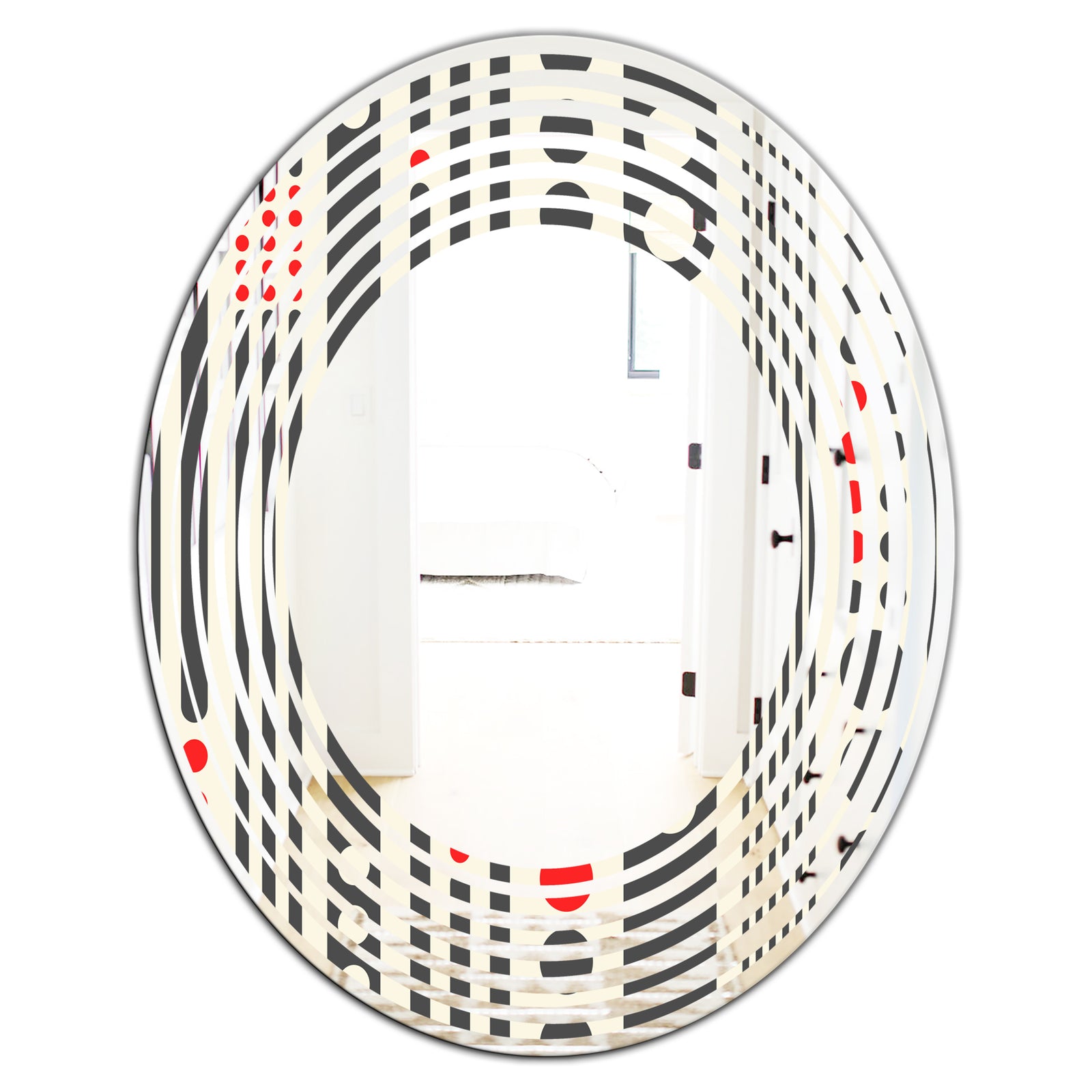 Retro Geometrical Abstract Minimal Pattern II - Modern Round or Oval Wall Mirror - Wave