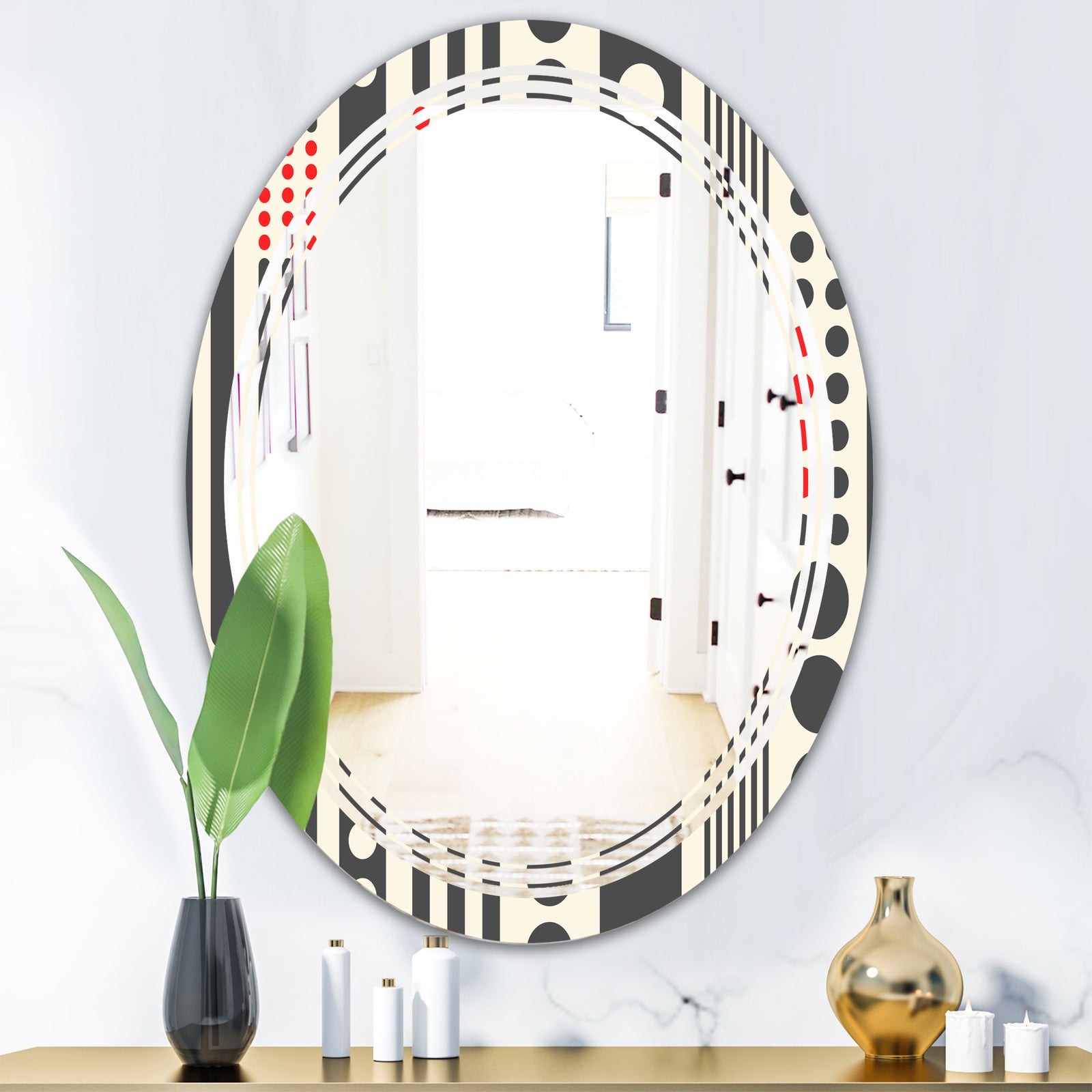 Retro Geometrical Abstract Minimal Pattern II - Modern Round or Oval Wall Mirror - Triple C