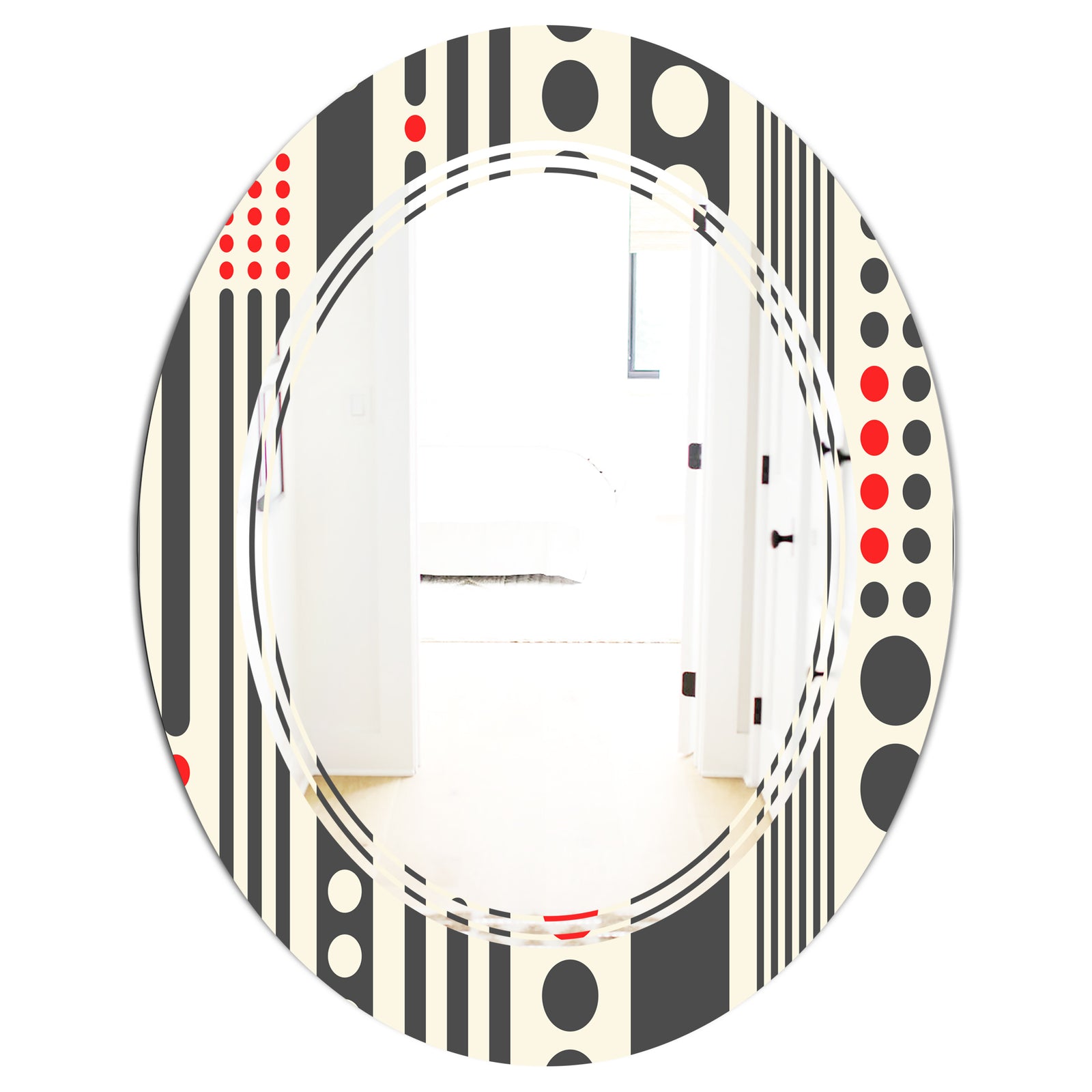 Retro Geometrical Abstract Minimal Pattern II - Modern Round or Oval Wall Mirror - Triple C