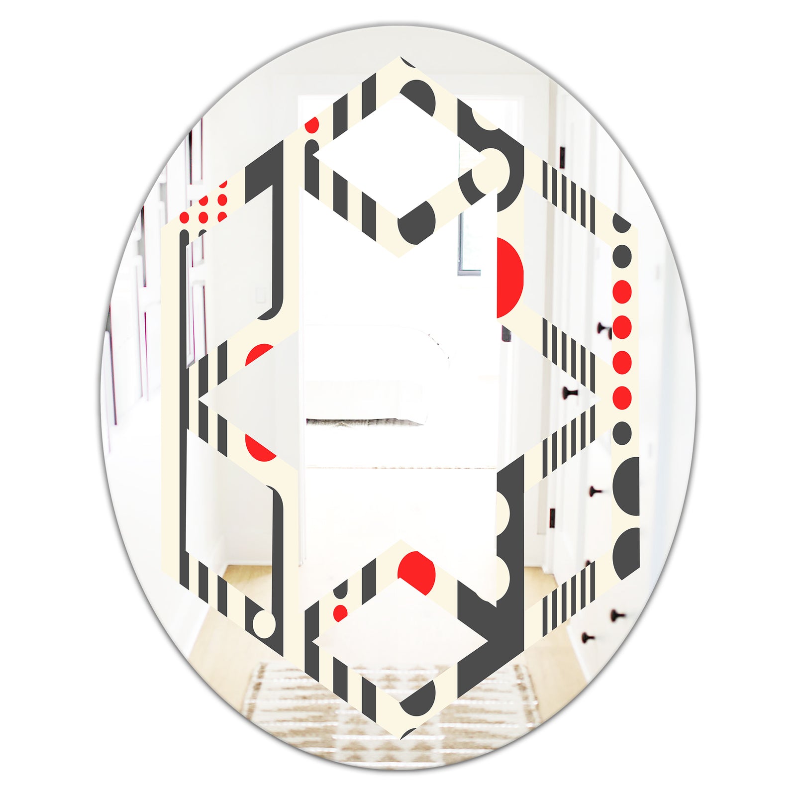 Retro Geometrical Abstract Minimal Pattern II - Modern Round or Oval Wall Mirror - Hexagon Star