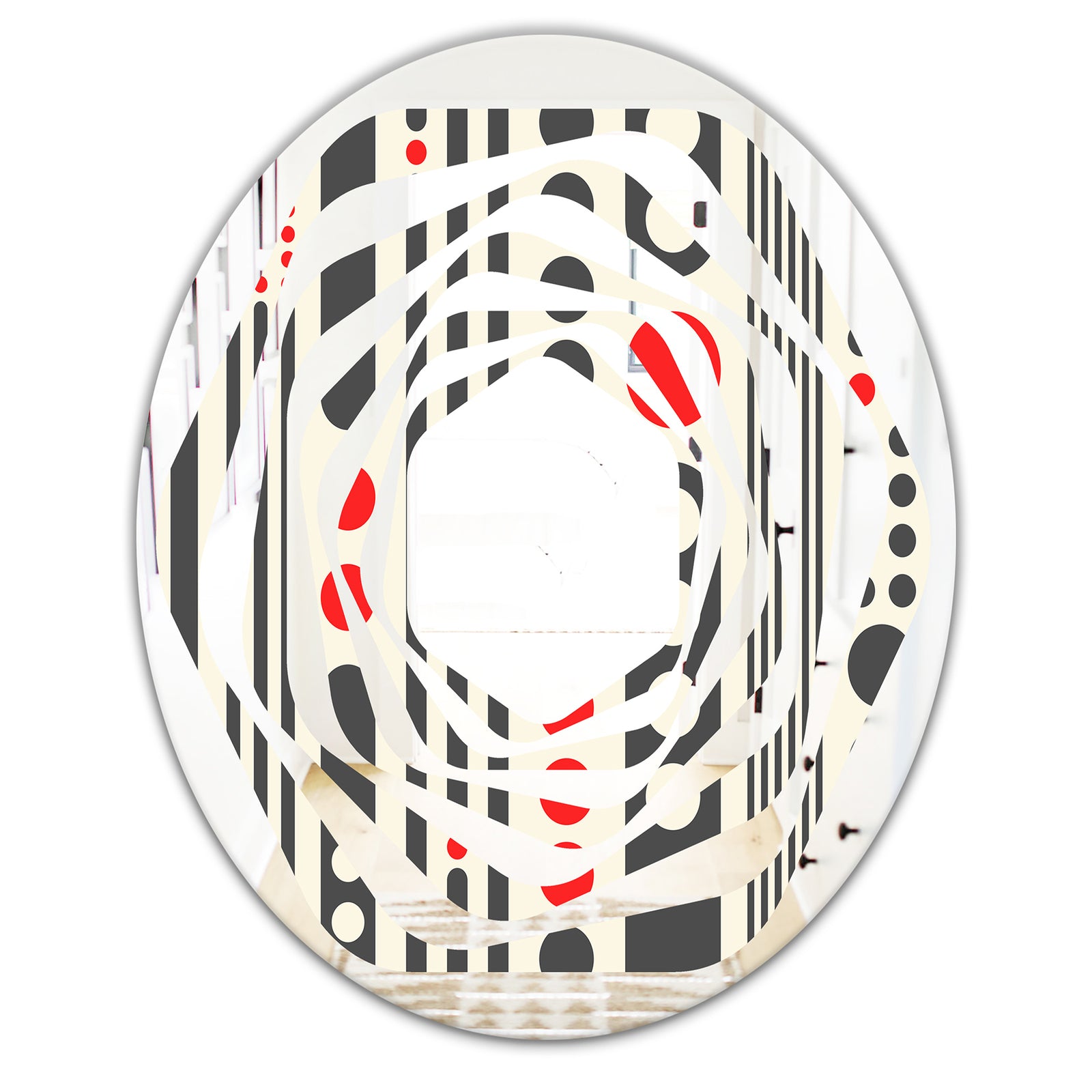 Retro Geometrical Abstract Minimal Pattern II - Modern Round or Oval Wall Mirror - Whirl