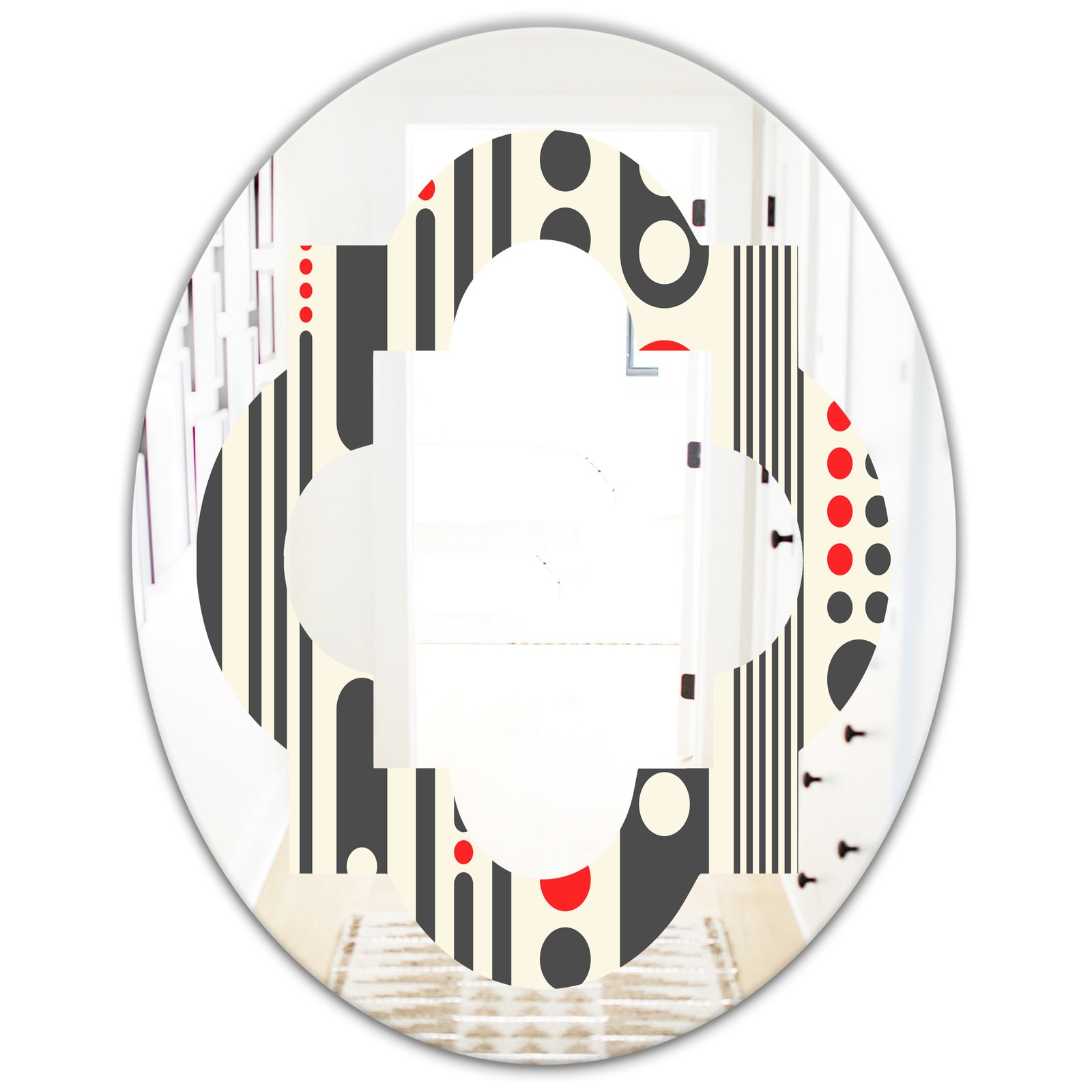 Retro Geometrical Abstract Minimal Pattern II - Modern Round or Oval Wall Mirror - Quatrefoil