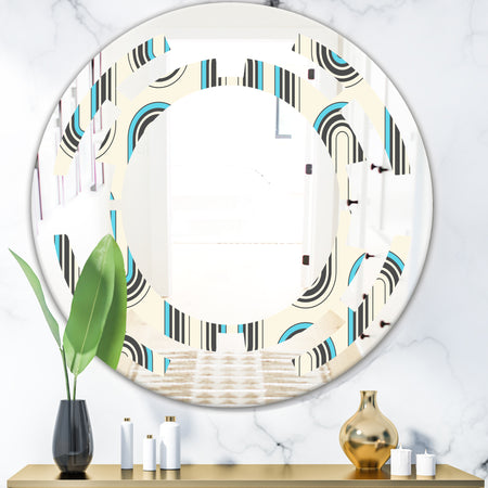 Retro Geometrical Abstract Minimal Pattern IV - Modern Round or Oval Wall Mirror - Space