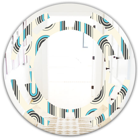 Retro Geometrical Abstract Minimal Pattern IV - Modern Round or Oval Wall Mirror - Space
