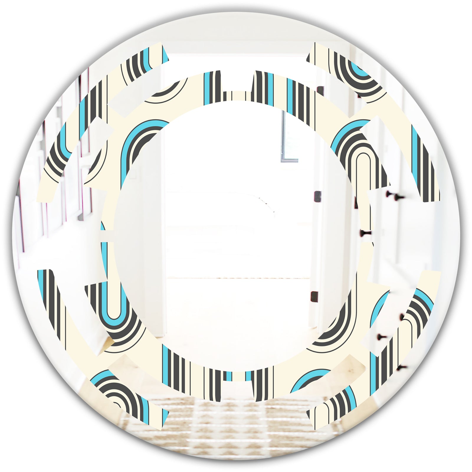 Retro Geometrical Abstract Minimal Pattern IV - Modern Round or Oval Wall Mirror - Space