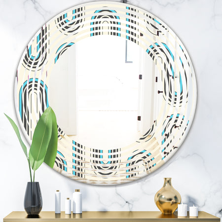 Retro Geometrical Abstract Minimal Pattern IV - Modern Round or Oval Wall Mirror - Wave