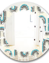 Retro Geometrical Abstract Minimal Pattern IV - Modern Round or Oval Wall Mirror - Leaves