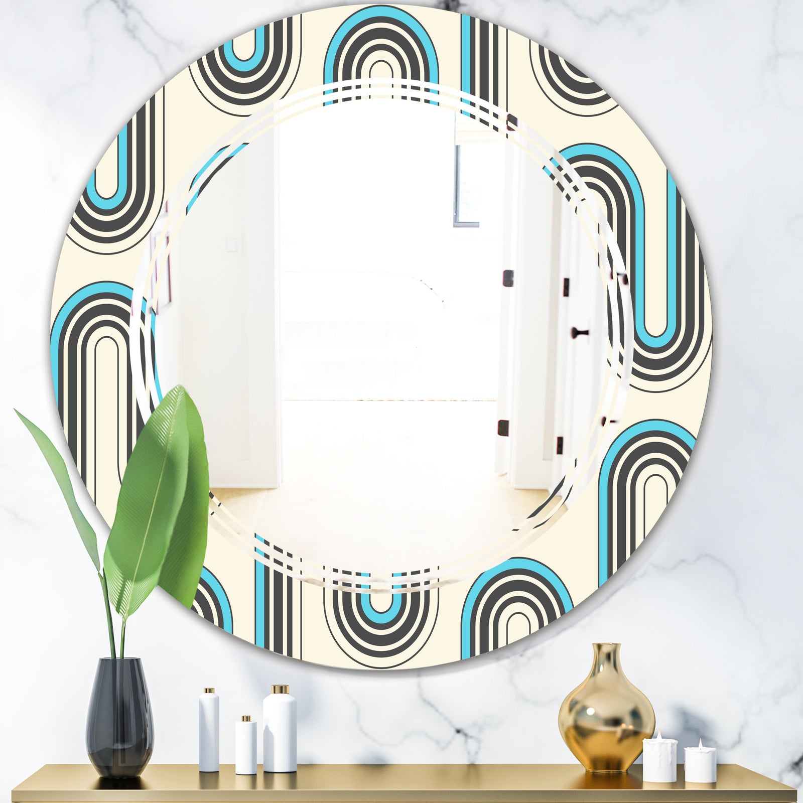 Retro Geometrical Abstract Minimal Pattern IV - Modern Round or Oval Wall Mirror - Triple C