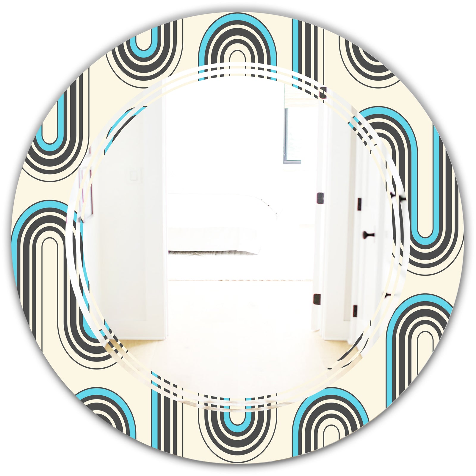 Retro Geometrical Abstract Minimal Pattern IV - Modern Round or Oval Wall Mirror - Triple C
