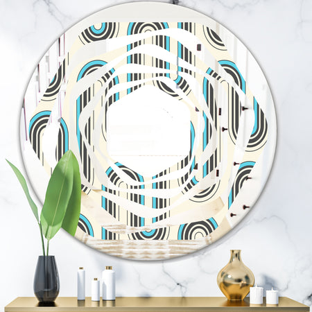 Retro Geometrical Abstract Minimal Pattern IV - Modern Round or Oval Wall Mirror - Whirl