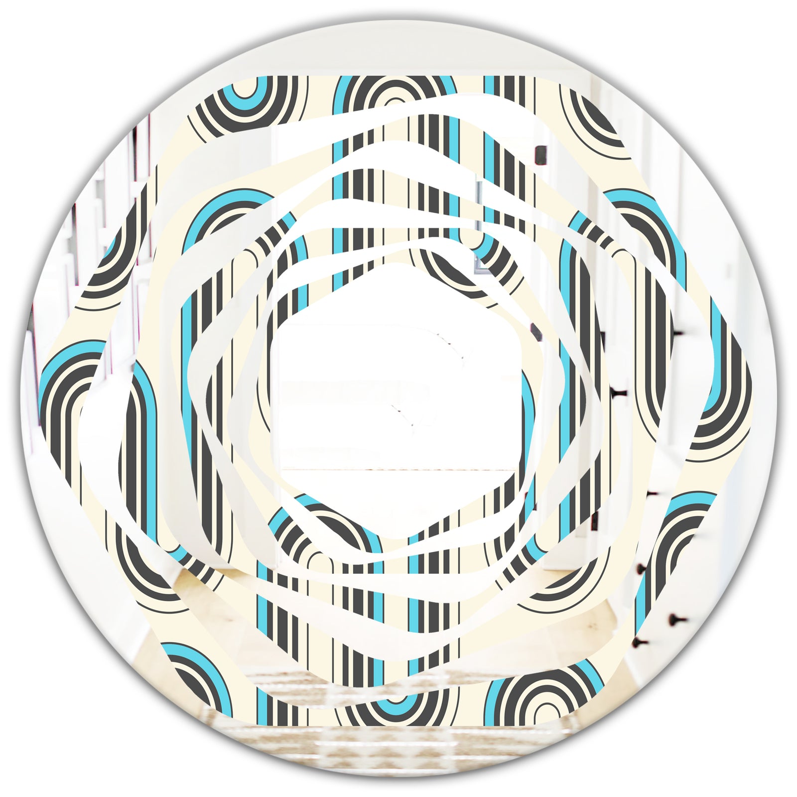 Retro Geometrical Abstract Minimal Pattern IV - Modern Round or Oval Wall Mirror - Whirl